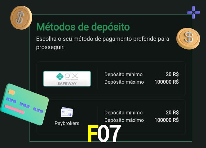 O cassino F07 oferece uma grande variedade de métodos de pagamento